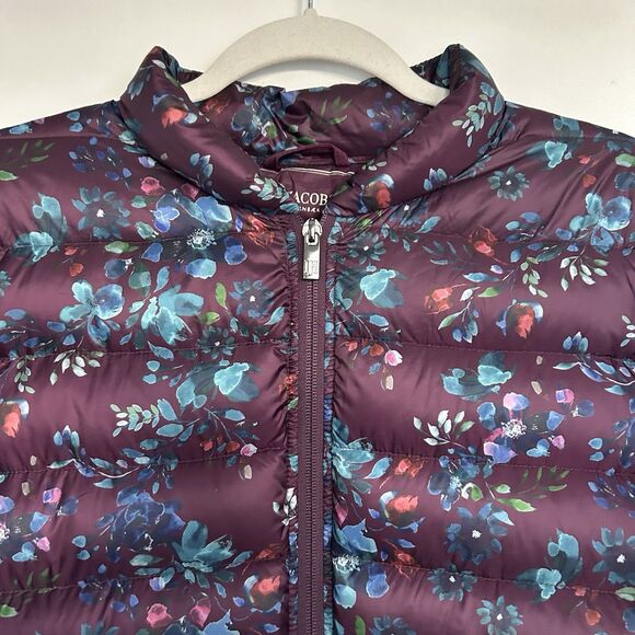 ILSE JACOBSEN Down Jacket Womens Sz 44 US 14 Floral Puffer Purple Lightweight - Picture 1 of 14